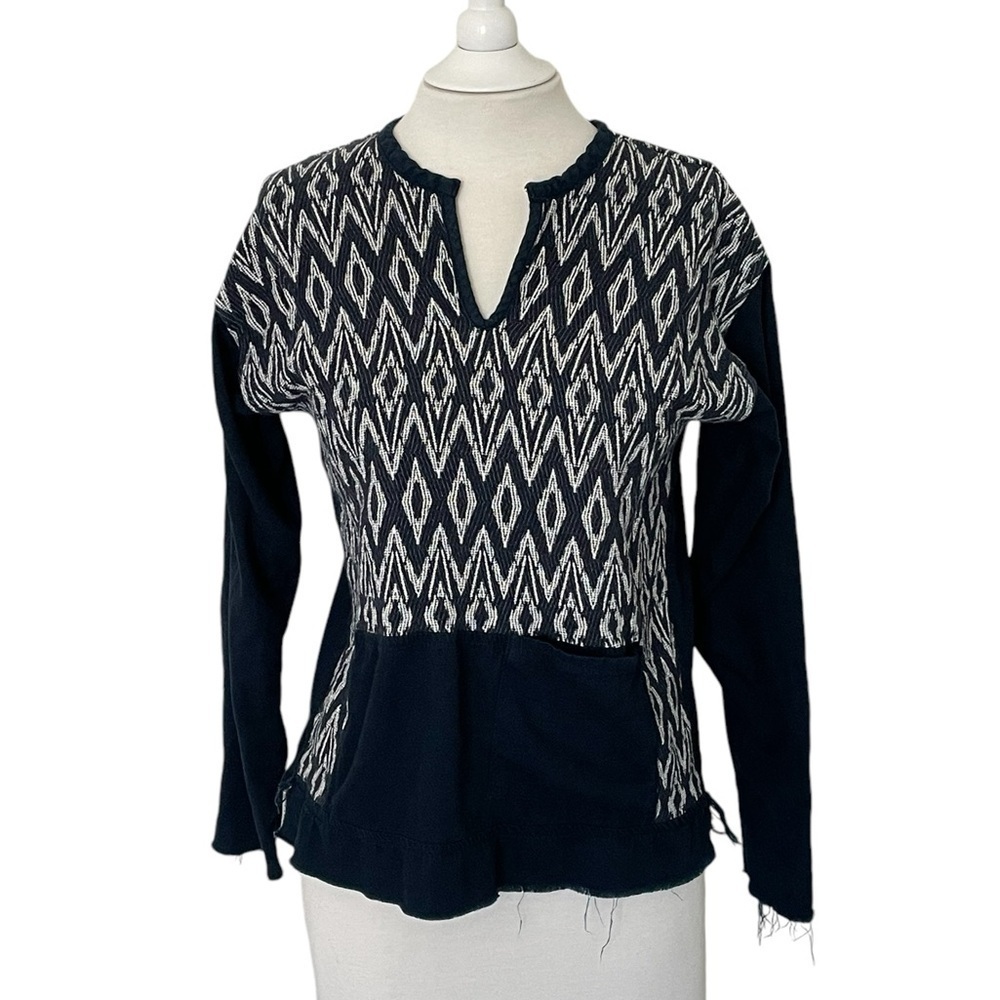 NSF Womens Woven Long Sleeves Blouse Navy Blue White Cotton Size P/XS